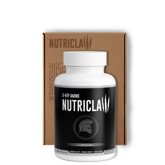 NutriClaw 5-HTP supplement with calcium and Griffonia simplicifolia seed extract, designed to support mood, relaxation, and sleep quality