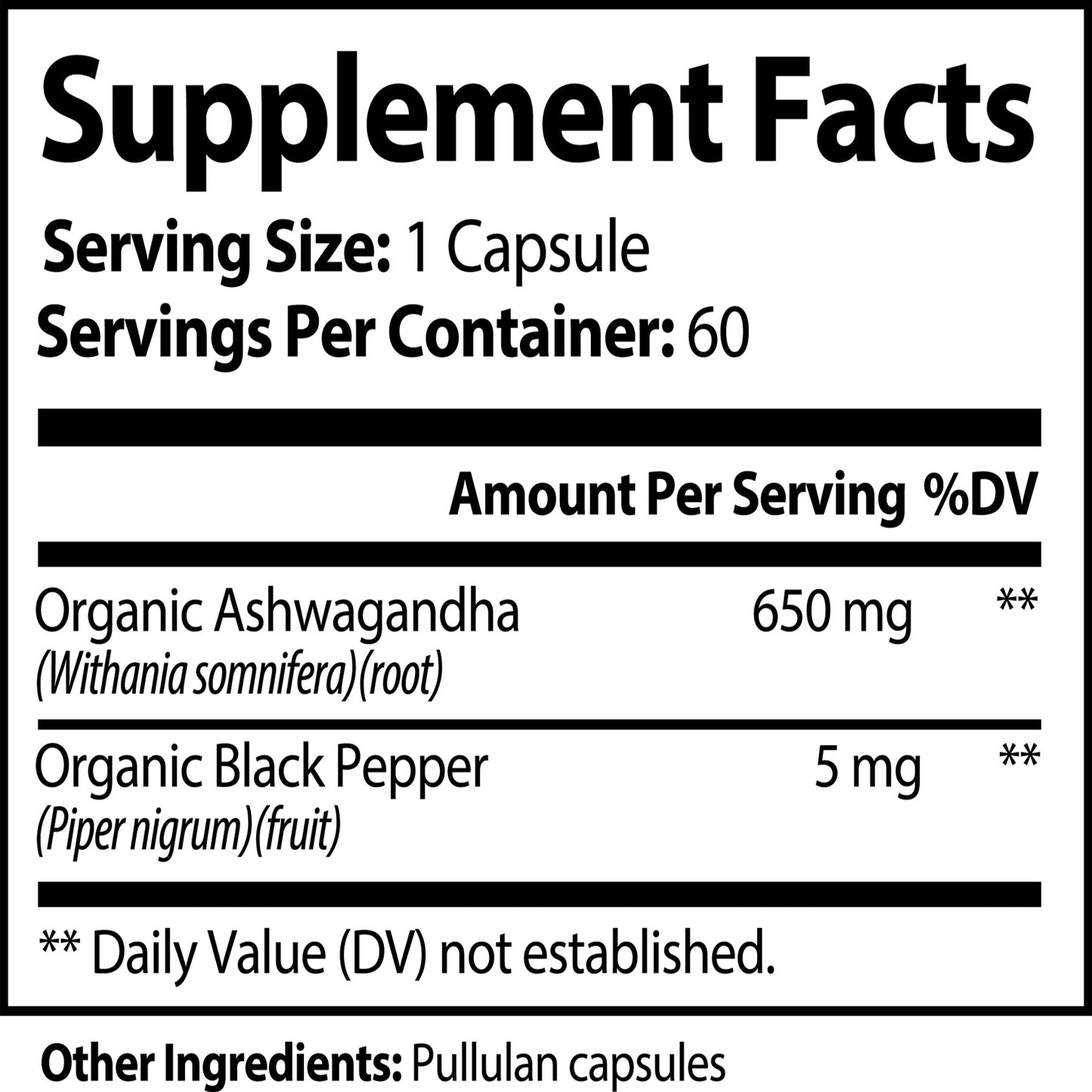 NutriClaw Ashwagandha Supplement Nutrition Facts – Ingredients, Serving Size, and Daily Recommended Dosage.