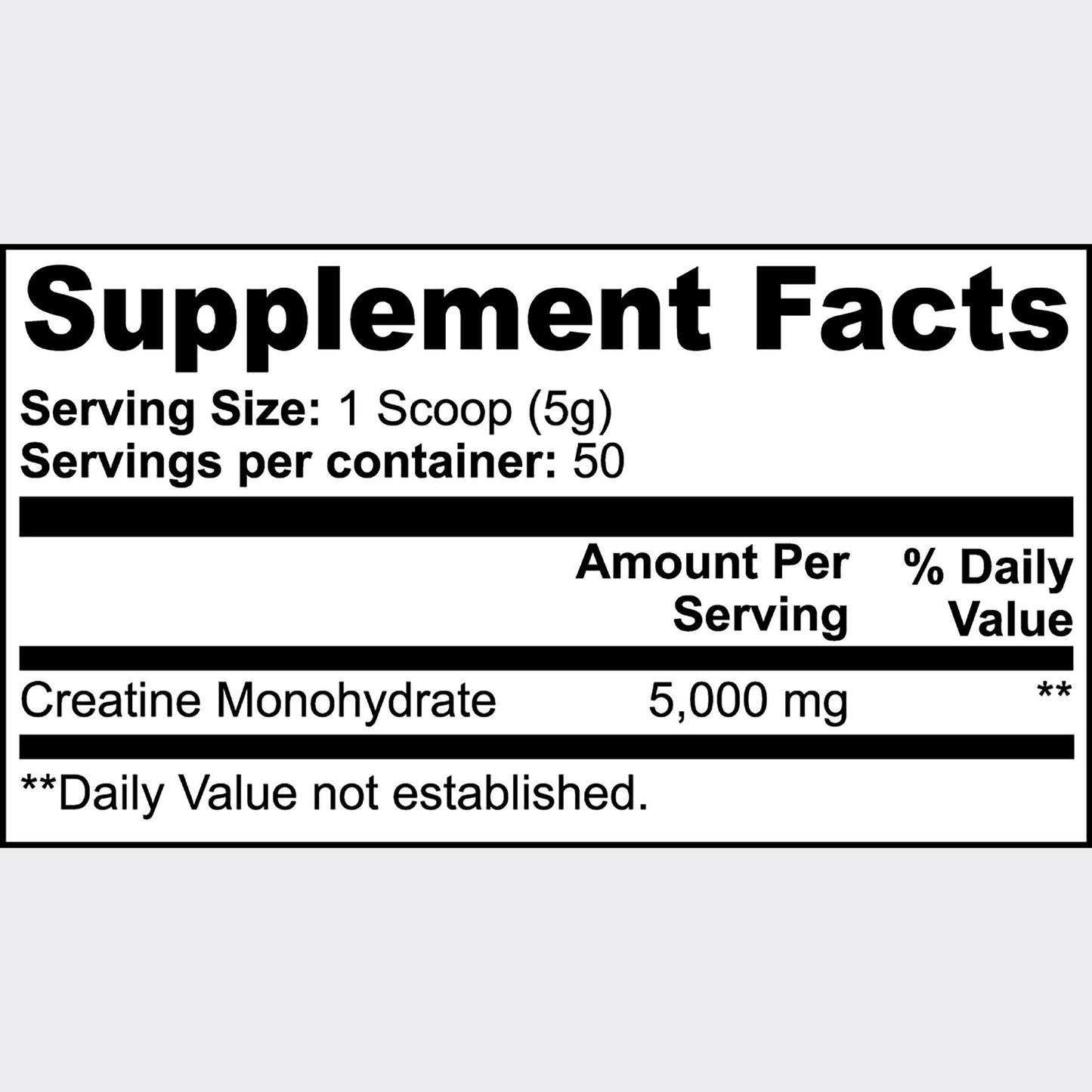 NutriClaw Creatine Monohydrate Supplement Nutrition Facts – Ingredients, Serving Size, and Daily Recommended Intake.
