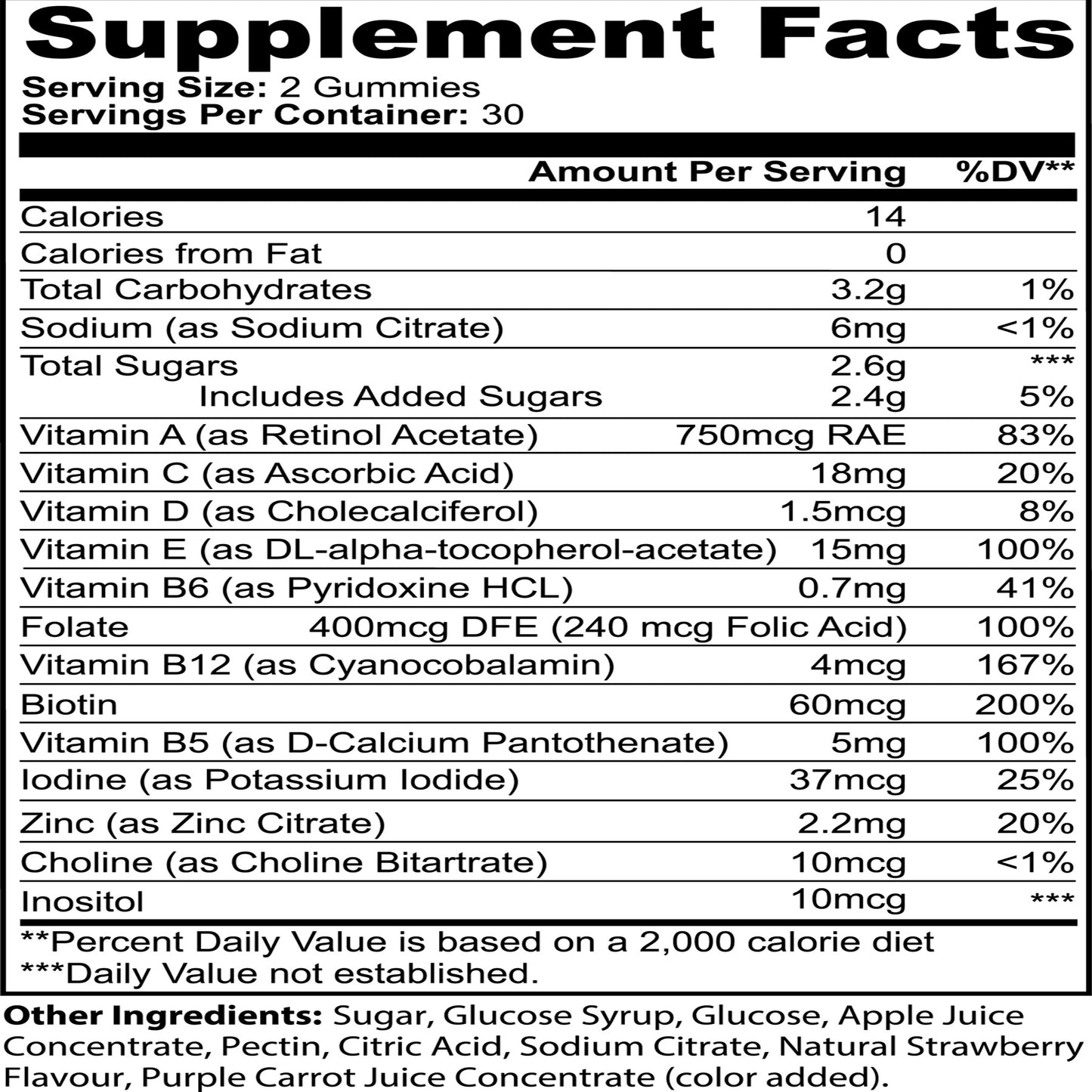 Detailed Supplement Facts for NutriClaw Human Growth Multivitamin with Zinc Folate and Natural Ingredients