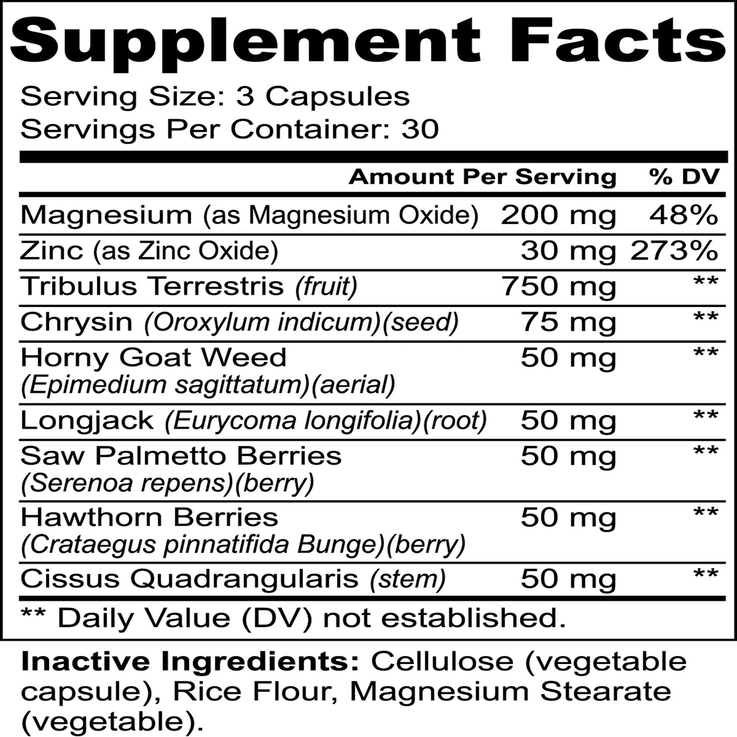 NutriClaw Tribulus Terrestris supplement facts label displaying ingredients, dosage, and nutritional information