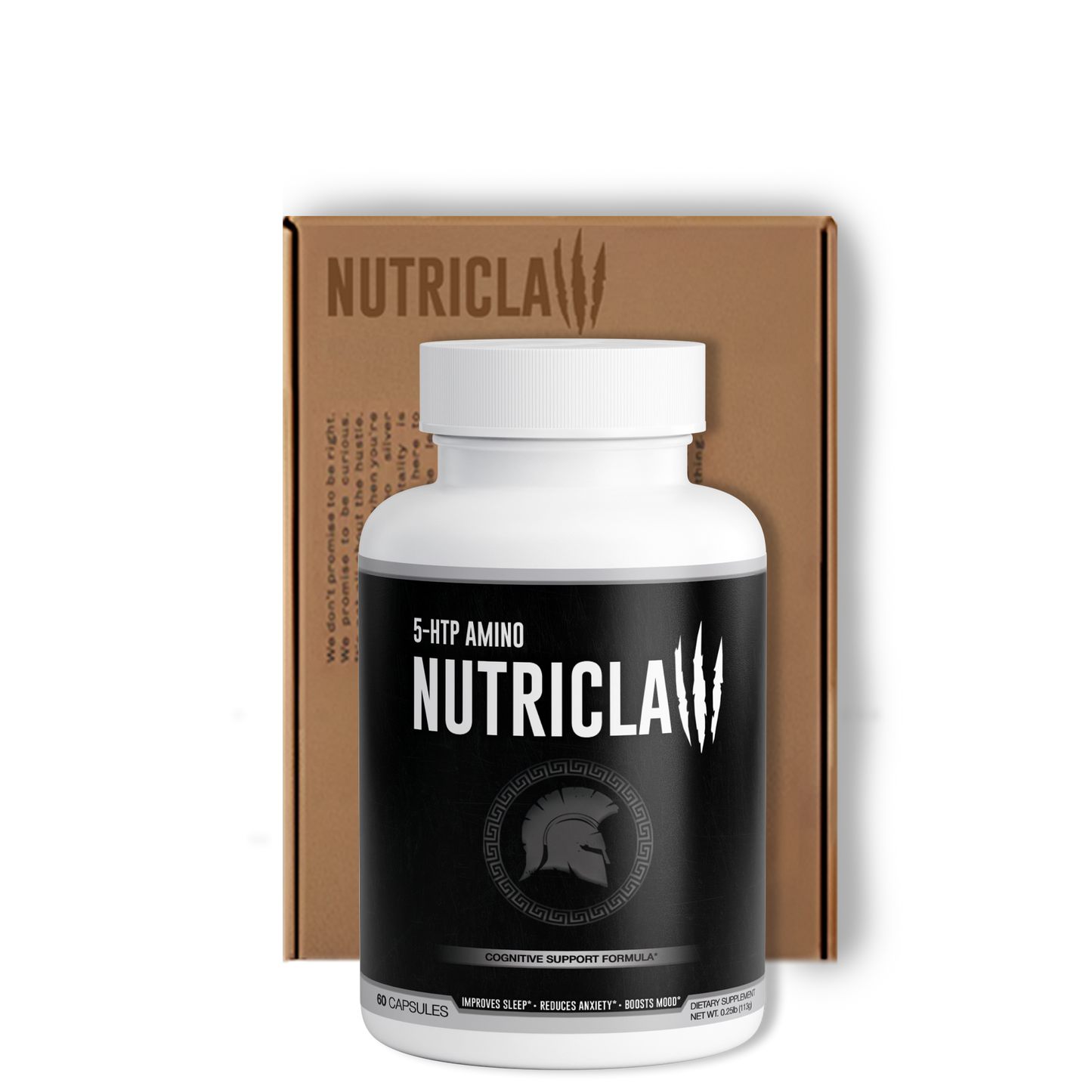 NutriClaw 5-HTP supplement with calcium and Griffonia simplicifolia seed extract, designed to support mood, relaxation, and sleep quality
