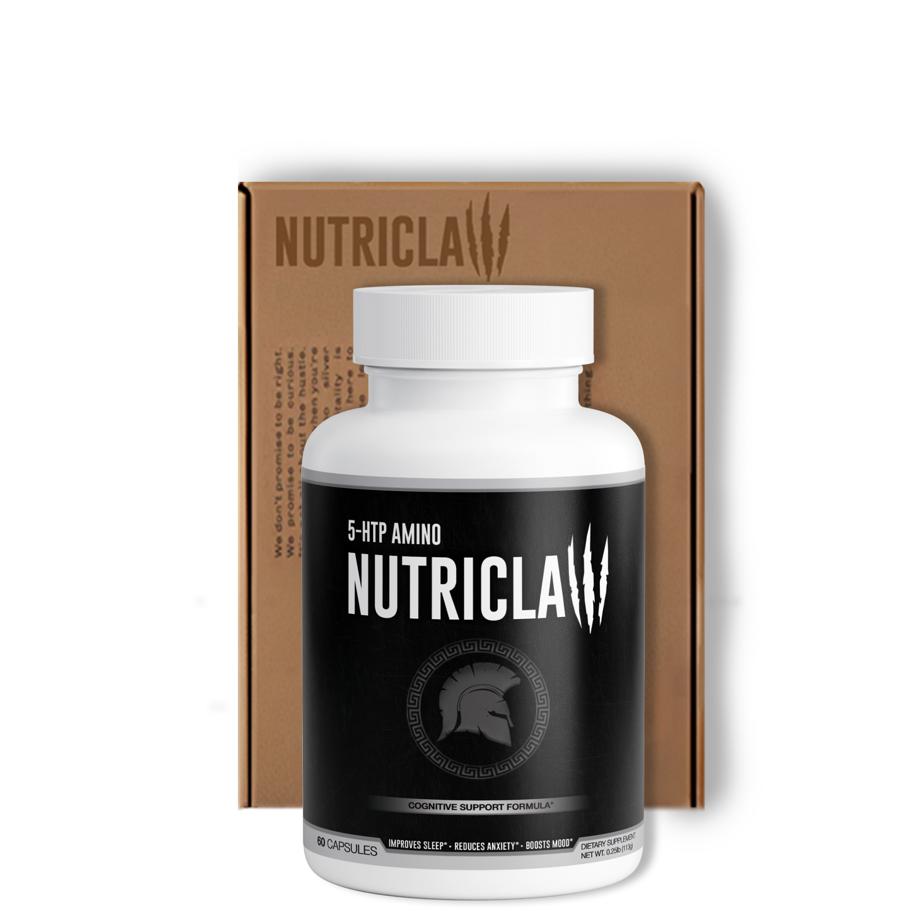 NutriClaw 5-HTP supplement with calcium and Griffonia simplicifolia seed extract, designed to support mood, relaxation, and sleep quality
