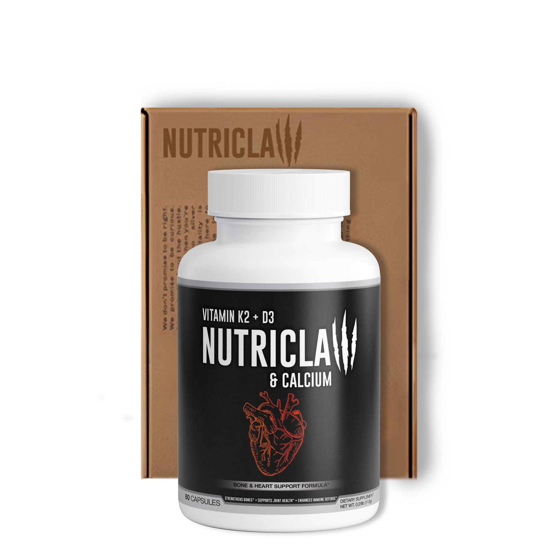 NutriClaw Bone & Heart Boost Calcium K2 D3 Supplement for Strong Bones, Cardiovascular Health, and Joint Support
