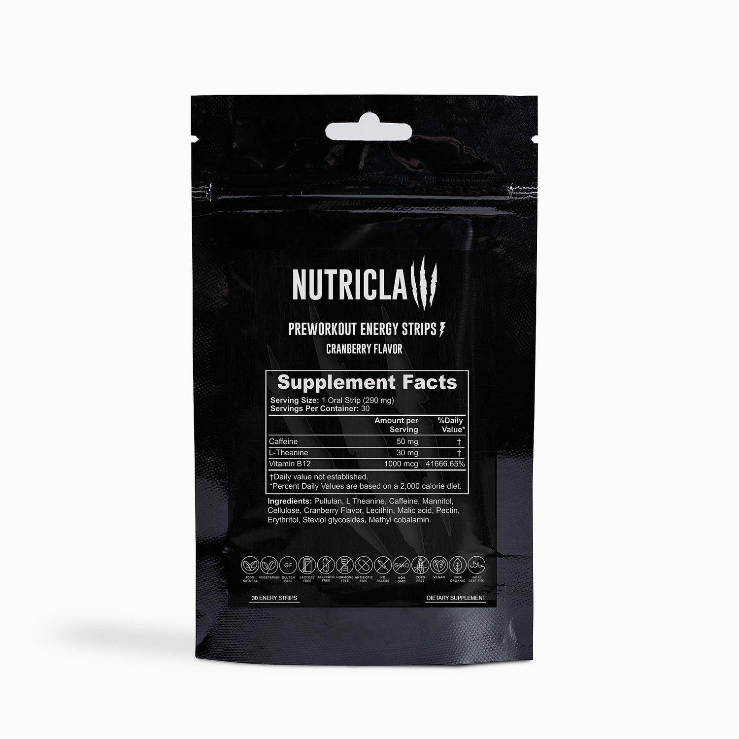 Nutriclaw Pre-workout Energy Strips | Sugar-Free Cranberry Flavor Supplement for Energy & Focus